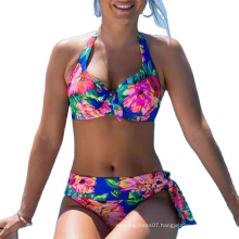 2021 hot sell bright Womens Hawaiian style  Backless Deep Neckline High Leg Woman Swimwear And Beachwear Floral